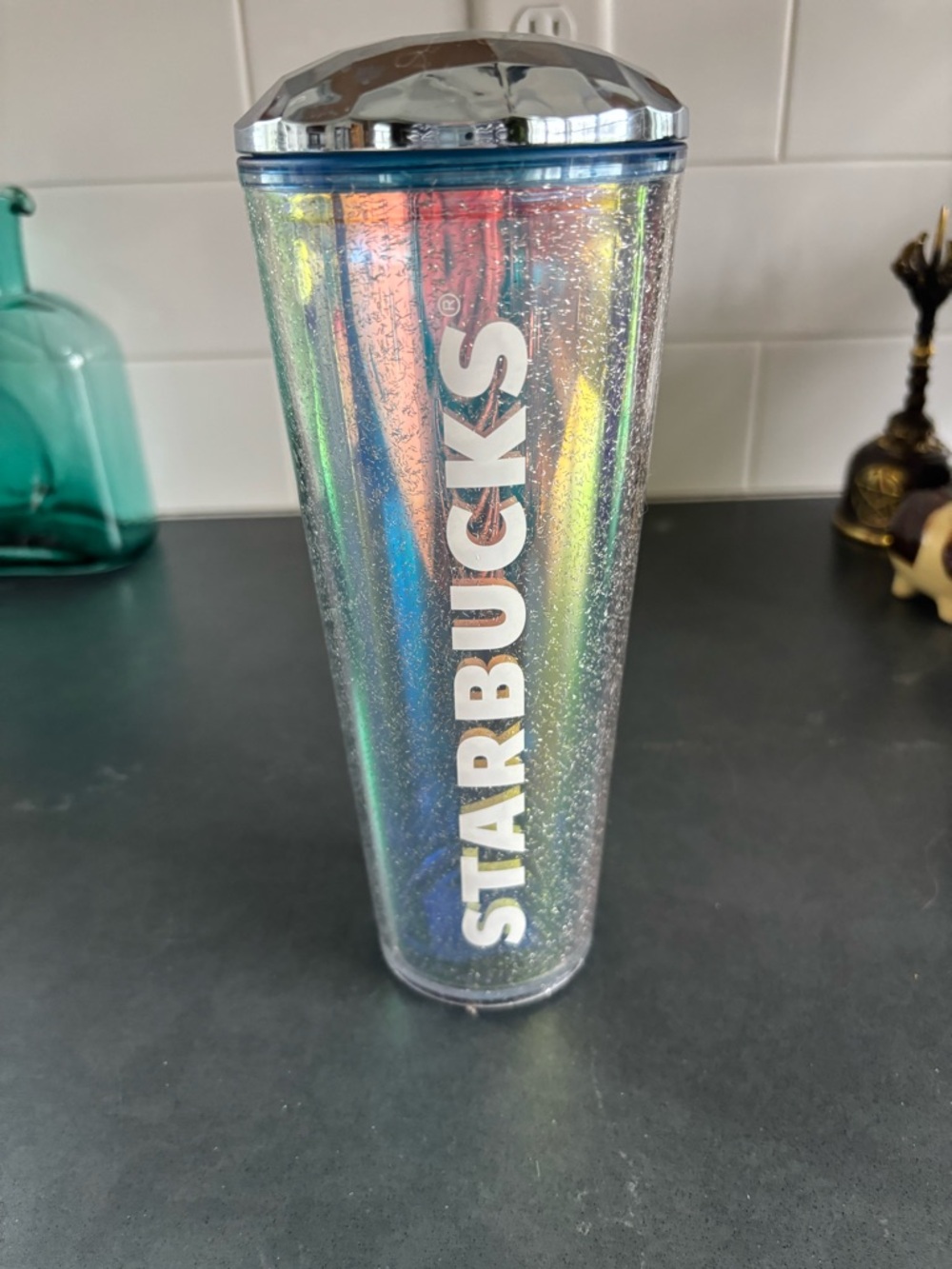 Starbucks Holographic Glitter Cold Cup Tumbler - Iridescent Silver